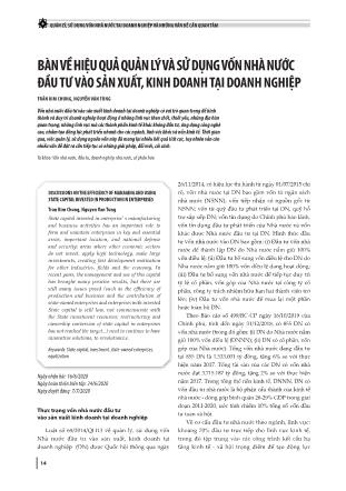Bàn về hiệu quả quản lý và sử dụng vốn nhà nước đầu tư vào sản xuất, kinh doanh tại doanh nghiệp