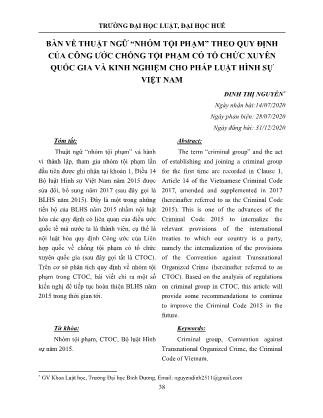 Bàn về thuật ngữ “nhóm tội phạm” theo quy định của công ước chống tội phạm có tổ chức xuyên quốc gia và kinh nghiệm cho pháp luật hình sự Việt Nam