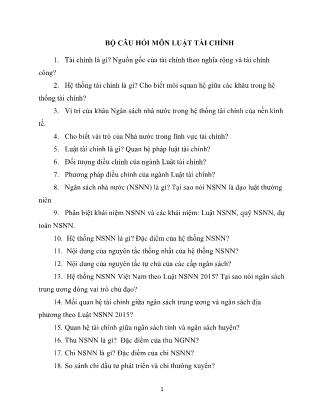 Bộ câu hỏi môn Luật tài chính