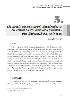 Các cam kết của Việt Nam về điều kiện đầu tư đối với nhà đầu tư nước ngoài tại CPTPP - Một số đánh giá và khuyến nghị