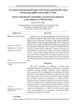 Các nhân tố ảnh hưởng đến phát triển du lịch sinh thái bền vững: Trường hợp nghiên cứu tại tỉnh Cà Mau