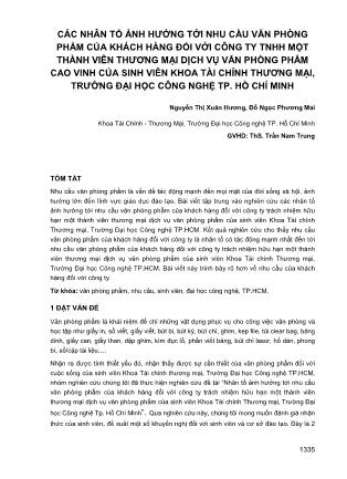 Các nhân tố ảnh hưởng tới nhu cầu văn phòng phẩm của khách hàng đối với công ty tnhh một thành viên thương mại dịch v văn phòng phẩm cao vinh của sinh viên khoa tài chính thương mại, trường Đại học Công nghệ thành phố Hồ Chí Minh