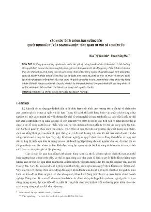 Các nhân tố tài chính ảnh hưởng đến quyết định đầu tư của doanh nghiệp: Tổng quan từ một số nghiên cứu