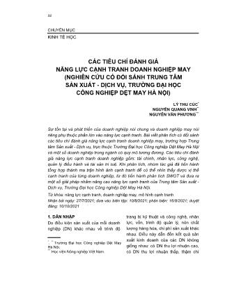 Các tiêu chí đánh giá năng lực cạnh tranh doanh nghiệp may (nghiên cứu có đối sánh trung tâm sản xuất - dịch vụ, trường Đại học Công nghiệp dệt may Hà Nội)
