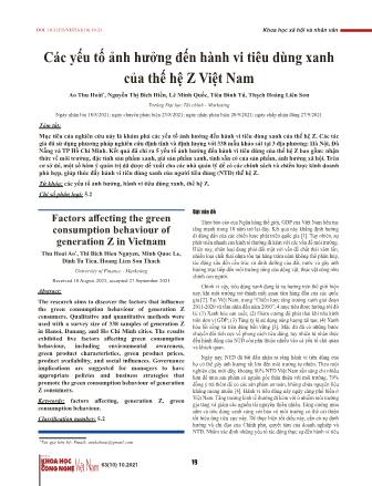 Các yếu tố ảnh hưởng đến hành vi tiêu dùng xanh của thế hệ Z Việt Nam