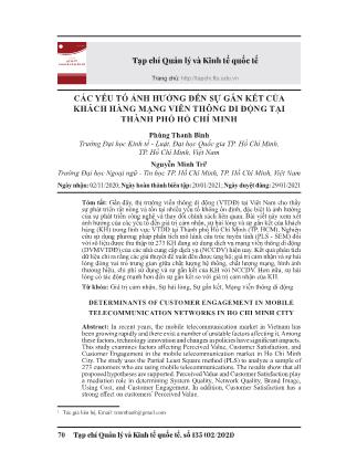 Các yếu tố ảnh hưởng đến sự gắn kết của khách hàng mạng viễn thông di động tại Thành phố Hồ Chí Minh