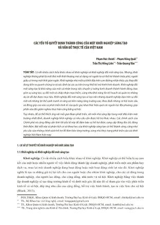 Các yếu tố quyết định thành công của một khởi nghiệp sáng tạo và vấn đề thực tế của Việt Nam