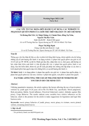 Các yếu tố tác động đến hành vi sử dụng các Website vi phạm bản quyền phim của giới trẻ trên địa bàn Thành phố Hồ Chí Minh