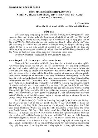 Cách mạng công nghiệp lần thứ 4: Nhiệm vụ trọng tâm trong phát triển kinh tế - xã hội Thành phố Hải Phòng