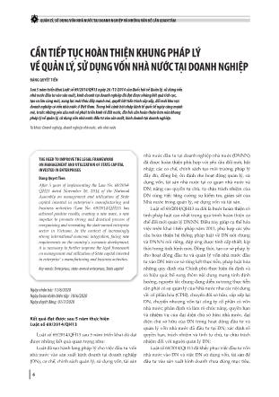 Cần tiếp tục hoàn thiện khung pháp lý về quản lý, sử dụng vốn nhà nước tại doanh nghiệp