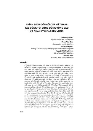 Chính sách đổi mới của Việt Nam: Tác động tới cộng đồng vùng cao và quản lý rừng bền vững