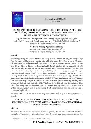 Chính sách thuế từ Evfta dành cho ô tô, linh kiện phụ tùng ô tô và một số đề xuất cho các doanh nghiệp sản xuất, kinh doanh mặt hàng này của Việt Nam