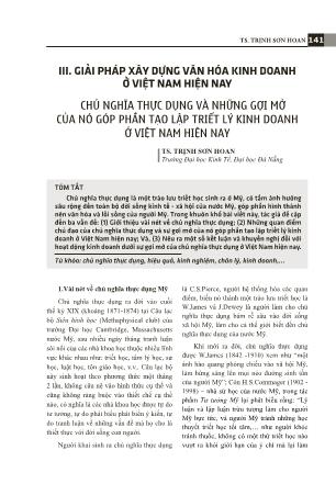 Chủ nghĩa thực dụng và những gợi mở của nó góp phần tạo lập triết lý kinh doanh ở Việt Nam hiện nay