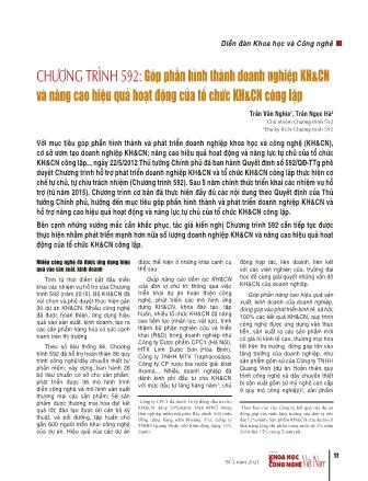 Chương trình 592: Góp phần hình thành doanh nghiệp kh&cn và nâng cao hiệu quả hoạt động của tổ chức KH&CN công lập
