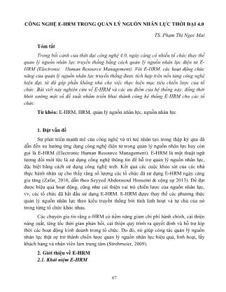 Công nghệ E-hrm trong quản lý nguồn nhân lực thời đại 4.0