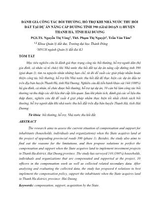 Đánh giá công tác bồi thường, hỗ trợ khi nhà nước thu hồi đất tại dự án nâng cấp đường tỉnh 390 (giai đoạn 1) huyện Thanh Hà, tỉnh Hải Dương