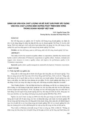 Đánh giá văn hóa chất lượng và đề xuất giải pháp xây dựng văn hóa chất lượng định hướng phát triển bền vững trong doanh nghiệp Việt Nam