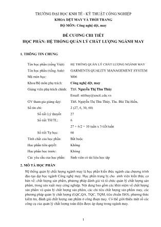 Đề cương chi tiết Hệ thống quản lý chất lượng ngành may