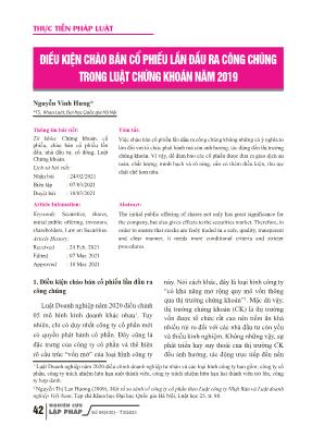 Điều kiện chào bán cổ phiếu lần đầu ra công chúng trong luật chứng khoán năm 2019