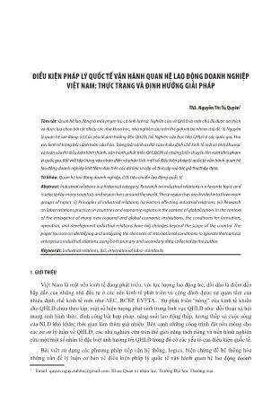 Điều kiện pháp lý quốc tế vận hành quan hệ lao động doanh nghiệp Việt Nam: Thực trạng và định hướng giải pháp