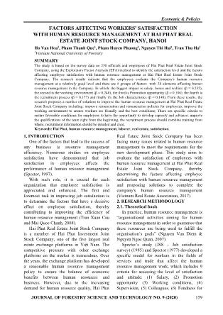 Factors affecting workers satisfaction with human resource management at Hai Phat real estate joint stock company, Hanoi