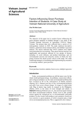 Factors influencing green purchase intention of students: A case study at Vietnam national university of agriculture