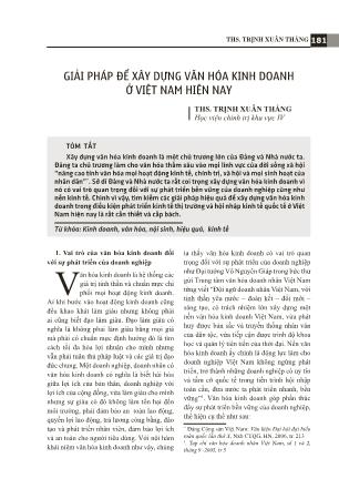 Giải pháp để xây dựng văn hóa kinh doanh ở Việt Nam hiện nay