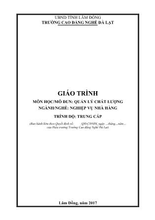 Giáo trình nghề Nghiệp vụ nhà hàng - Quản lý chất lượng