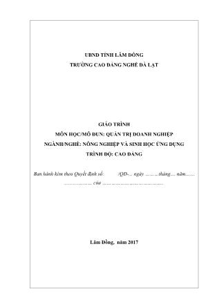Giáo trình nghề Nông nghiệp và sinh học ứng dụng - Môđun: Quản trị doanh nghiệp (Phần 1)