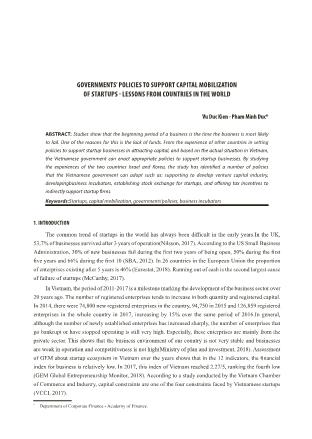 Governments’ policies to support capital mobilization of startups - Lessons from countries in the world
