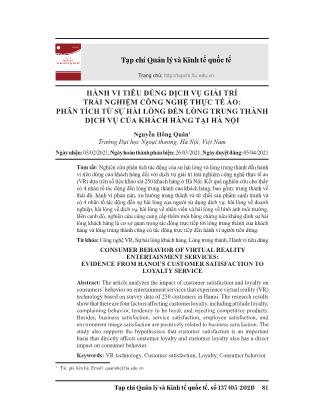 Hành vi tiêu dùng dịch vụ giải trí trải nghiệm công nghệ thực tế ảo: Phân tích từ sự hài lòng đến lòng trung thành dịch vụ của khách hàng tại Hà Nội