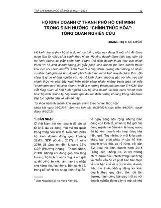 Hộ kinh doanh ở Thành phố Hồ Chí Minh trong định hướng “chính thức hóa”: Tổng quan nghiên cứu