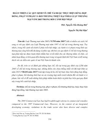 Hoàn thiện các quy định về chế tài buộc thực hiện đúng hợp đồng, phạt vi phạm và bồi thường thiệt hại theo luật thương mại năm 2005 trong bối cảnh hội nhập