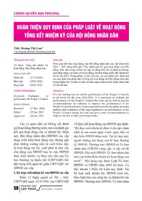 Hoàn thiện quy định của pháp luật về hoạt động tổng kết nhiệm kỳ của Hội đồng nhân dân