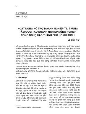 Hoạt động hỗ trợ doanh nghiệp tại trung tâm ươm tạo doanh nghiệp nông nghiệp công nghệ cao thành phố Hổ Chí Minh