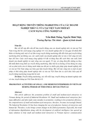 Hoạt động truyền thông marketing của các doanh nghiệp nhỏ và vừa tại Việt Nam thời kỳ cách mạng công nghiệp 4.0