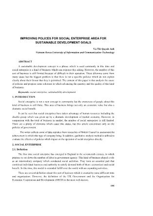 Improving polices for social enterprise area for sustainable development goals