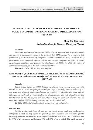 International experience in corporate income tax policy in order to support smes and implicatons for Vietnam