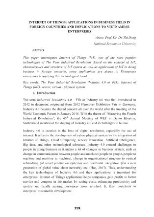 Internet of things: Applications in business field in foreign countries and implications to Vietnamese enterprises