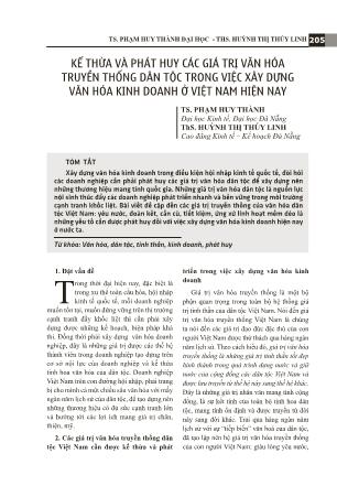 Kế thừa và phát huy các giá trị văn hóa truyền thống dân tộc trong việc xây dựng văn hóa kinh doanh ở Việt Nam hiện nay