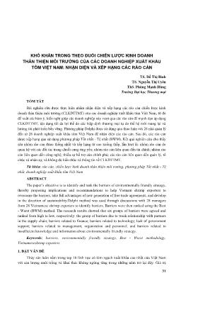 Khó khăn trong theo đuổi chiến lược kinh doanh thân thiện môi trường của các doanh nghiệp xuất khẩu tôm Việt Nam: Nhận diện và xếp hạng các rào cản
