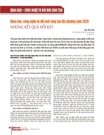 Khoa học, công nghệ và đổi mới sáng tạo địa phương năm 2020: Những kết quả nổi bật