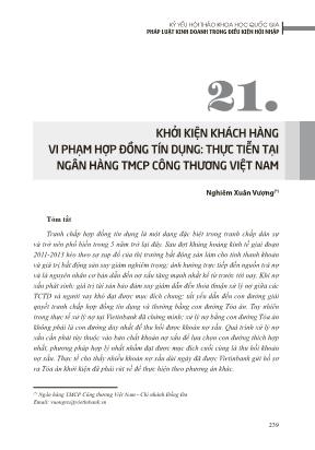 Khởi kiện khách hàng vi phạm hợp đồng tín dụng: Thực tiễn tại ngân hàng Thương mại Cổ phần công thương Việt Nam