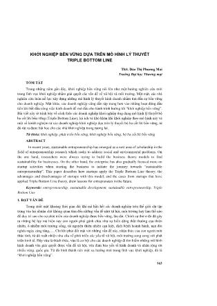 Khởi nghiệp bền vững dựa trên mô hình lý thuyết Triple Bottom Line