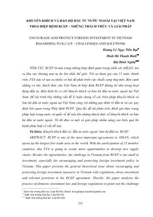 Khuyến khích và bảo hộ đầu tư nước ngoài tại Việt Nam theo hiệp định Rcep – những thách thức và giải pháp
