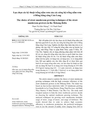 Lựa chọn các kỹ thuật trồng nấm rơm của các nông hộ trồng nấm rơm ở Đồng bằng sông Cửu Long