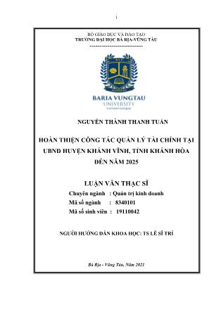 Luận văn Hoàn thiện công tác quản lý tài chính tại UBND huyện Khánh Vĩnh, tỉnh Khánh Hòa đến năm 2025