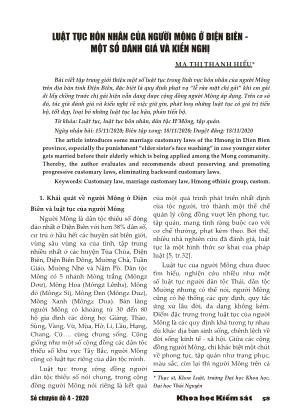 Luật tục hôn nhân của người Mông ở Điện Biên - một số đánh giá và kiến nghị
