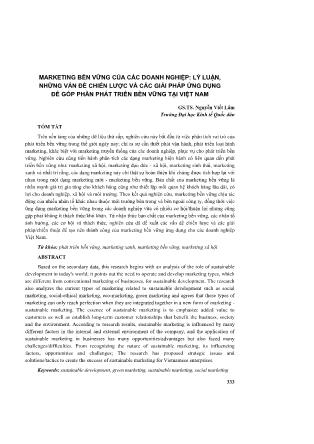 Marketing bền vững của các doanh nghiệp: Lý luận, những vấn đề chiến lược và các giải pháp ứng dụng để góp phần phát triển bền vững tại Việt Nam