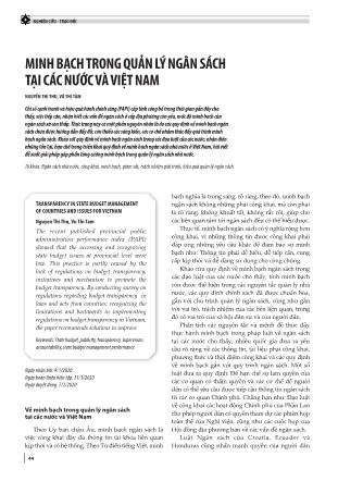 Minh bạch trong quản lý ngân sách tại các nước và Việt Nam